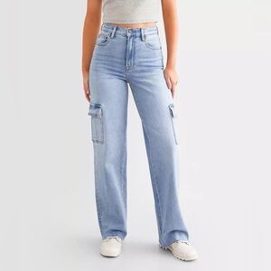 Hidden Los Angeles Wide Leg Cargo Jeans Sz 23 High Rise Light Wash Frayed Hem
